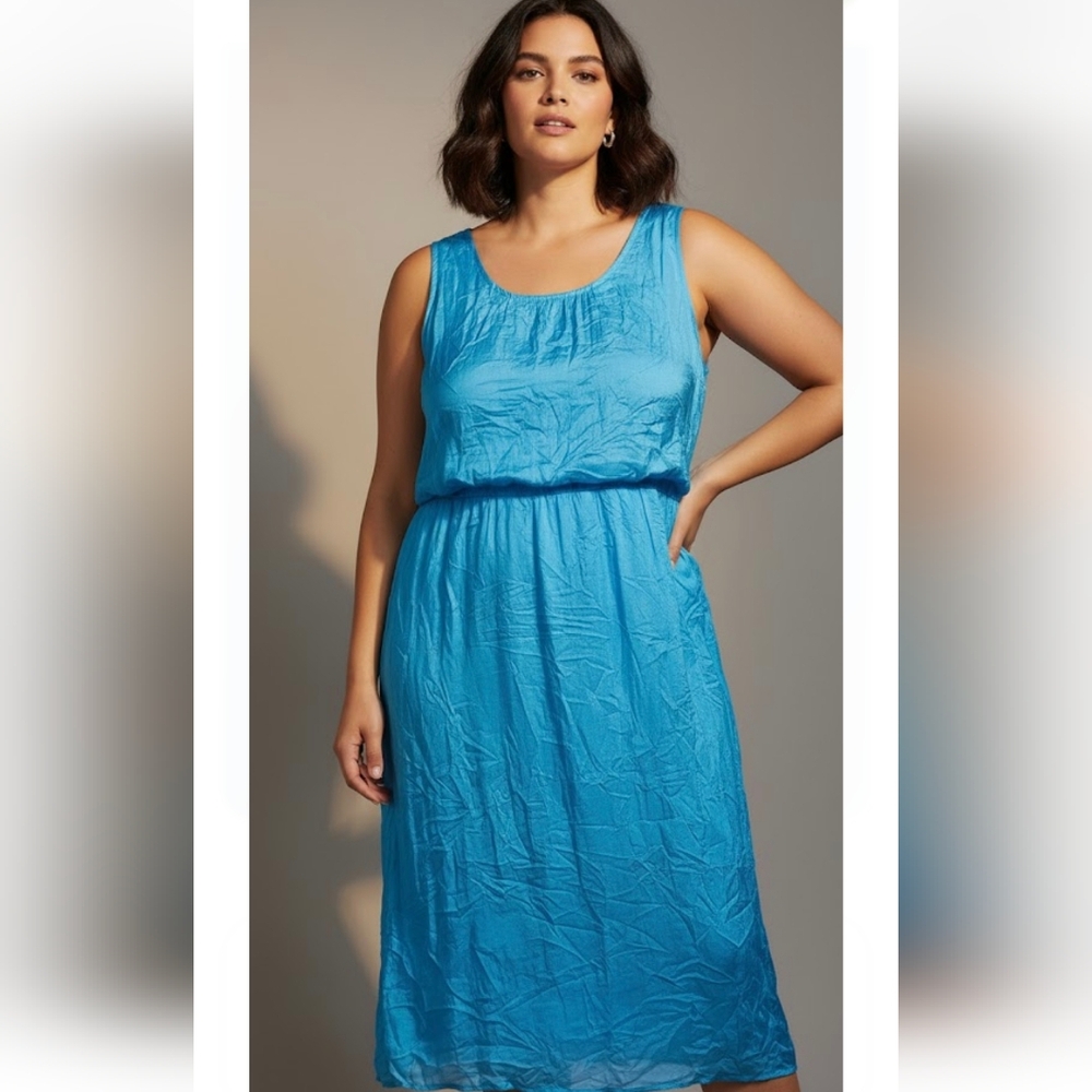 ⚡️Italian Silk Elegant Soft Blue Sleeveless Dress